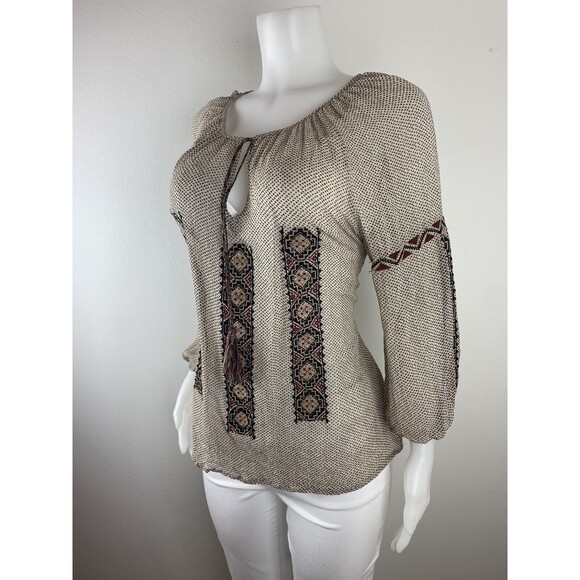 F. Joie Silk Blouse Size L Multicolor 3/4 Sleeve Round Neck - Picture 3 of 9